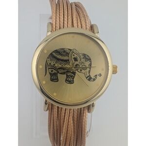 Elephant‎ Gold Tone Women's Bracelet Watch Nylon Band 35mm Case- New Battery